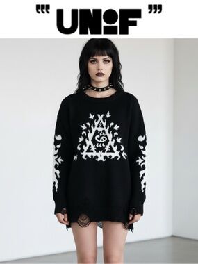 UNIF ORNATE DISTRESSED HIGH LOW ILLUMINATI SWEATER/ DRESS GOTH GRUNGE SIZE S
